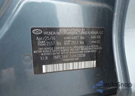 2016 Hyundai Sonata Sport z USA, uszkodzony, nr VIN 5NPE34AF3GH433056